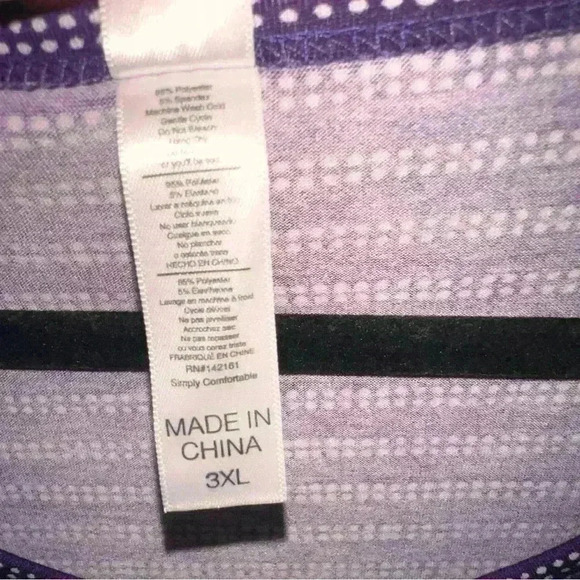 Lularoe 3X purple & white  long sleeve striped Lynnae top. NWT. Hi/lo hem.Basic! - Picture 5 of 7